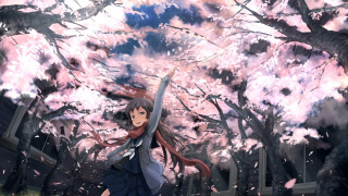 Girl sword forest pink flowers - a sky full free wallpaper