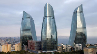 Glass buildings city water foreground - hypermodernism free wallpaper