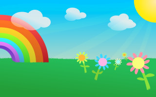 Rainbow flowers field blue sky - chiho aoshima free wallpaper