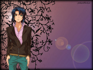 Blue hair man purple background - a black jacket free wallpaper