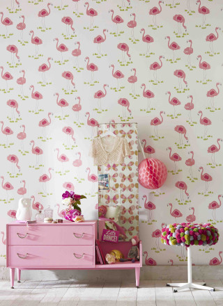Pink dresser flamingo wallpaper kitsch - a flemish baroque free wallpaper