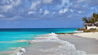 Beach house water cloudy sky - widescreen free wallpaper