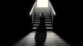 Woman staircase dark shadow light - daniel lieske free wallpaper