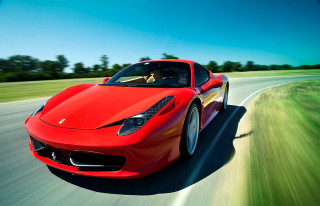 Red sports car driving road 22 - digital free wallpaper