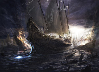 Ship ocean background clouds painting - bastien lecouffedeharme free wallpaper