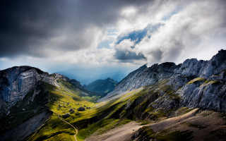 Mountain range cloudy sky winding 2 - the valley below free wallpaper