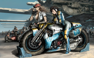 Women motorcycle aircraft hangar people - bayard wu free wallpaper