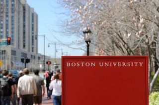 Boston university red sign crowd - a sidewalk free wallpaper