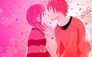 Couple kissing pink background snowflakes - a couple kissing free wallpaper