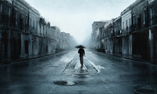 Person walking street umbrella rain 5 - a street holding free wallpaper