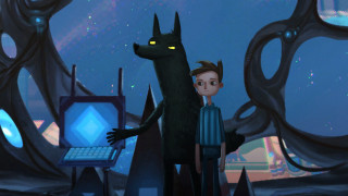 Man dog cartoon laptop glowing - sots art free wallpaper