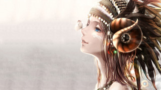 Woman headdress feathers sky background - egyptian art free wallpaper