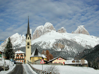 Church snowy mountain town steeple - florence engelbach free wallpaper