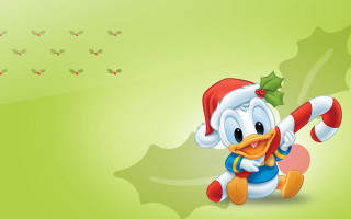 Cartoon duck santa hat holly - a candy cane free wallpaper