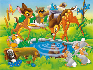 Cartoon animals playing pond water - a cartoon of a group free wallpaper