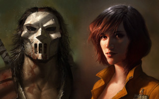 Woman mask man knife skull - bastien l. deharme free wallpaper