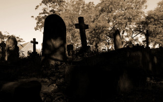 Cemetery cross wall trees house - a cemetery free wallpaper