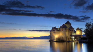 Castle lake night sky clouds 2 - top of a lake free wallpaper