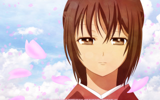 Anime brownhaired browneyes pinkpetals sky - anime free wallpaper