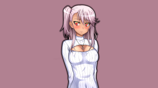 Cartoon girl pink hair white - a cross free wallpaper