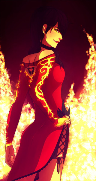 Woman red dress fire flames 2 - a fire free wallpaper