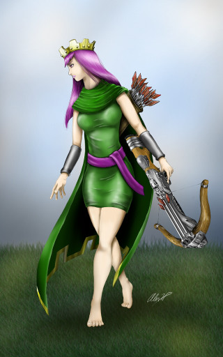 Woman green dress sword bird 2 - digital painting free wallpaper