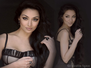 Woman black dress posing hands 22 - her right hand free wallpaper
