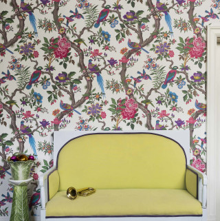 Yellow couch flower wall bird - gaudy free wallpaper