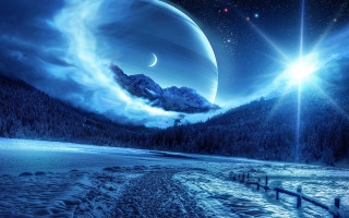 Planet mountain sky stars fence - a picture of a planet free wallpaper