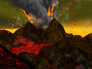 Volcano lava dark sky clouds - matte painting free wallpaper for desktop