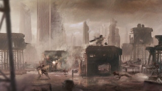 City scene people buildings smoke - craig mullins free wallpaper
