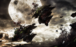 Flying birds full moon cloudy 2 - matte painting concept art free wallpaper