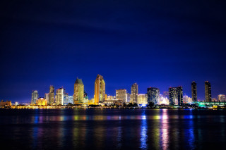 City skyline night water lit - a city free wallpaper