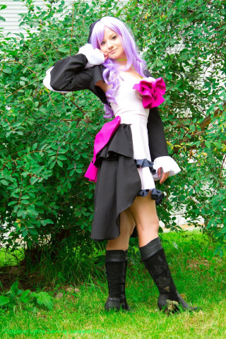 Purple haired cosplay garden portrait - a purple hair free wallpaper