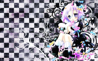 Girl sitting checkered floor cat - floor free wallpaper