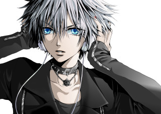 Blue eyes black jacket anime - his shoulder free wallpaper