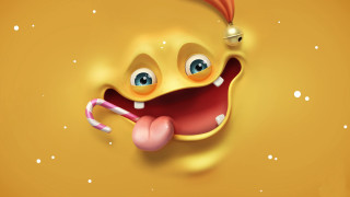 Yellow background smiling face candy 2 - pop surrealism free wallpaper