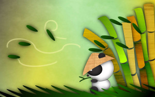 Panda hiding bamboo tree leaves - 2 d game art free wallpaper