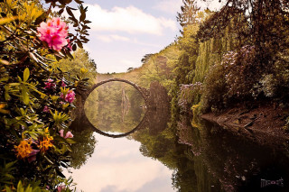 River bridge flowers sky clouds - florianne becker free wallpaper