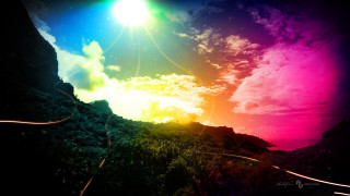 Rainbow colored sky clouds sun - cloud and a rainbow free wallpaper
