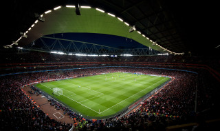 Stadium crowd soccer game night - ultra wide angle free wallpaper