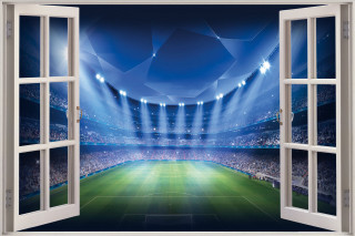 Open window soccer stadium night - free 3d render wallpaper