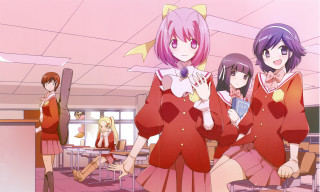 Girls red dresses pink ceiling - a group of girls free wallpaper