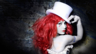 Red hair white hat whimsical - a white hat free wallpaper