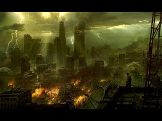 City lightning rooftop man buildings - craig mullins free wallpaper