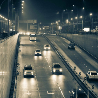 Highway night black white cars - car free wallpaper