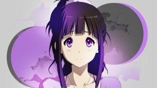 Purple haired girl moon circle - a purple background free wallpaper