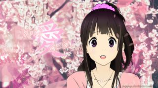 Girl pink bow background flowers - japanese character free wallpaper