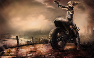 Person motorcycle rain gun city - matte drawing free wallpaper
