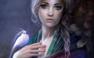 Woman holding bird shoulder painting 2 - digital painting free wallpaper